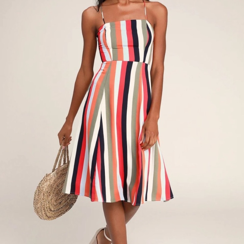 LAST CHANCE Lulus Averi Sage Green multi striped dress